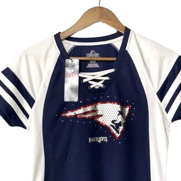 Majestic NFL Womens New England Patriots Football V-Neck Small Flaw NWT โฆ - Picture 5 of 13